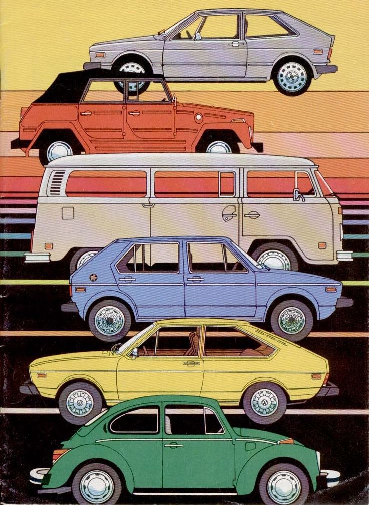 De arriba a abajo: Scirocco, Kübelwagen, "Bully", Golf, Passat y Escarabajo | Volkswagen