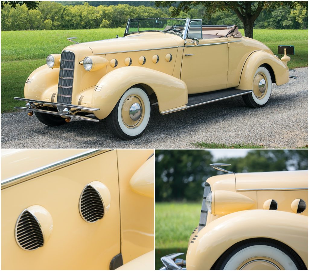 El LaSalle de 1934 diseñado por Harley Earl con su radiador estrecho y sus curiosas salidas de aire laterales, forma y función en armonía.