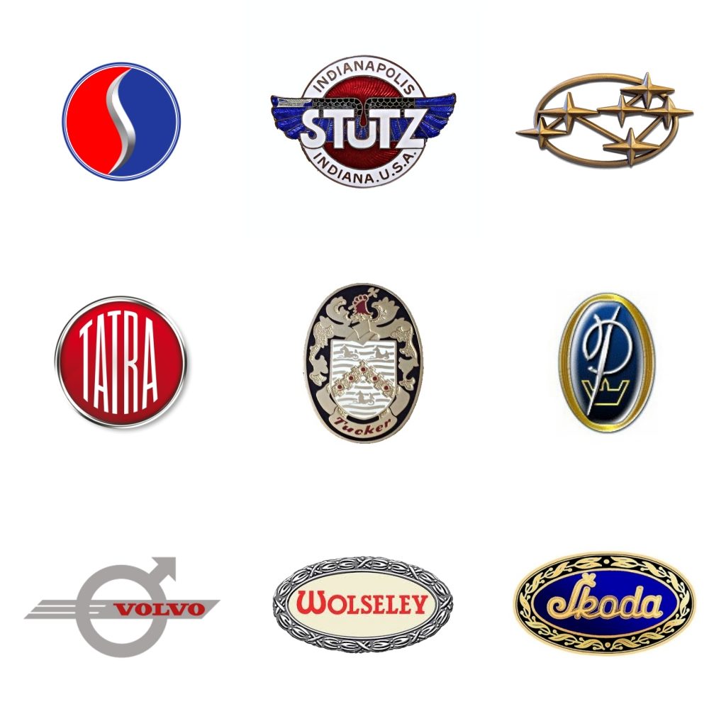 Logos: Studebaker (EEUU, 1911-61) - Stutz (EEUU, 1911-39) - Subaru (Japón, 1953) - Tatra (Chequia, 1924) - Tucker (EEUU, 1947-48) - Vanden Plas (GB, 1913-67) - Volvo (Suecia, 1927) - Wolseley (GB, 1901)