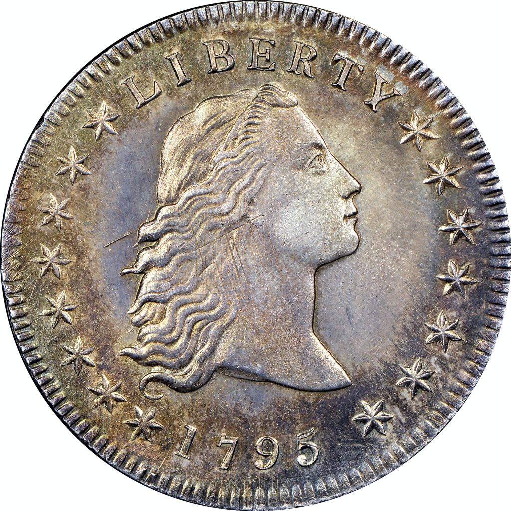 Pieza de 1 dólar americano “Flowing Hair” (1794) vendido por Stack’s Bowers Galleries en Nueva York en enero de 2013 por 10 M$ (11 M$)