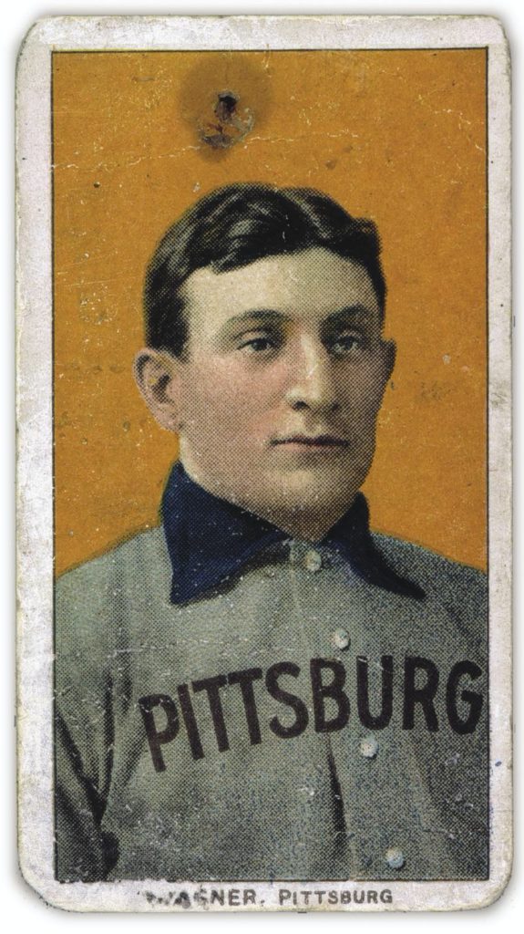 Cromo de baseball de Honus Wagner vendido oír por Goldin Auctions en Nueva Jersey en 2016 por 3,12 M$ (3,4 M$)