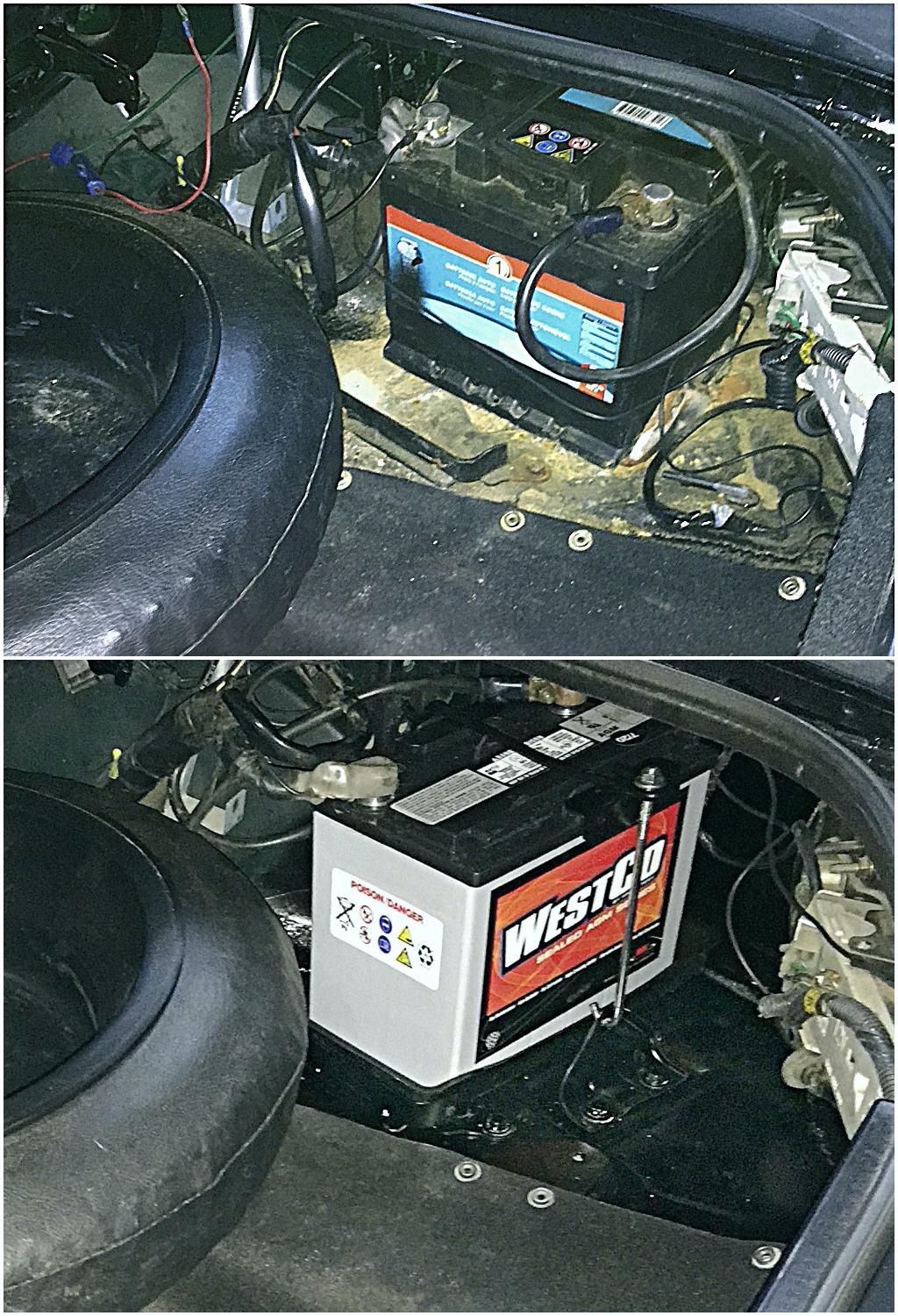 Antes y después restauración zona batería Mazda MX-5