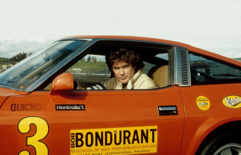 David Hasselhoff al volante de un Datsun 280Z en la escuela de pilotos de Bob Bondurant en Sears Point, California, hacia 1981 | Michael Ochs Archives:Getty Images